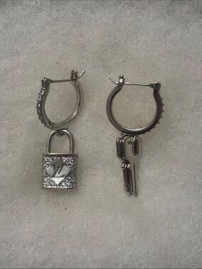 LV Silver Padlock and Key Drop Earrings